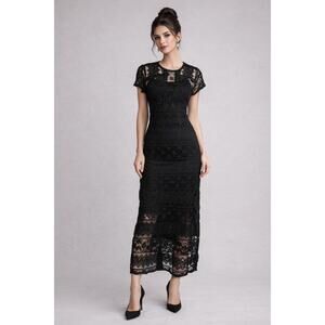 Forever 21 Black Romantic Lace Dress Women Sz M Midi Elegant Cocktail Gothic